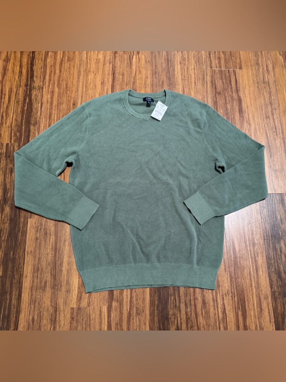 New J.CREW Men's Green Solid Crew Neck Cotton Knit Pullover Sweater Size M